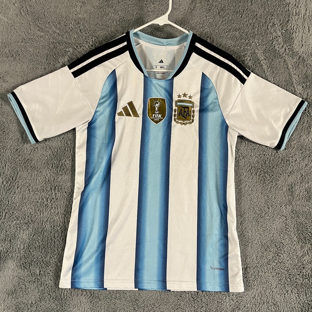Argentina 2024 Home Soccer World Champions Jersey Mens S Blue White Adidas FIFA